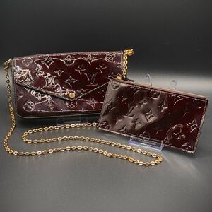 Louis Vuitton Vernis Patent Leather in Burgundy with Gold Chain + wallet